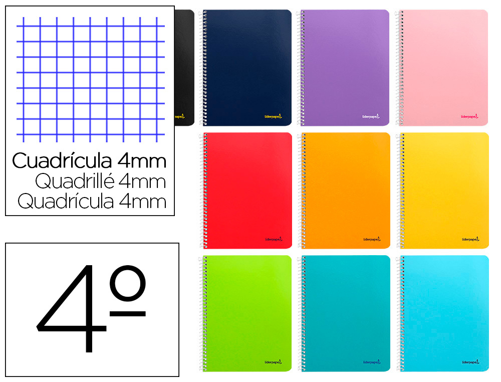 LIDERPAPEL - CUADERNO ESPIRAL CUARTO WRITE TAPA BLANDA 80H 60 GR CUADRO 4MM CONMARGEN COLORES SURTIDOS (Ref.BC01)