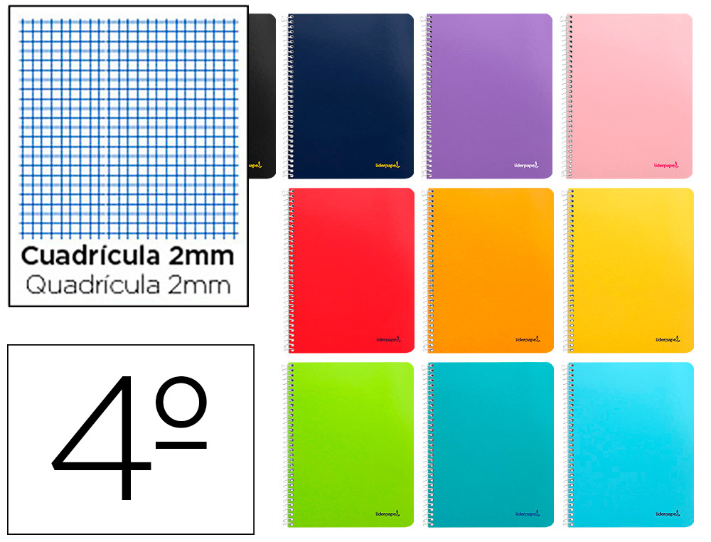 LIDERPAPEL - CUADERNO ESPIRAL CUARTO WRITE TAPA BLANDA 80H 60 GR MILIMETRADO 2MM COLORES SURTIDOS (Ref.BC04)