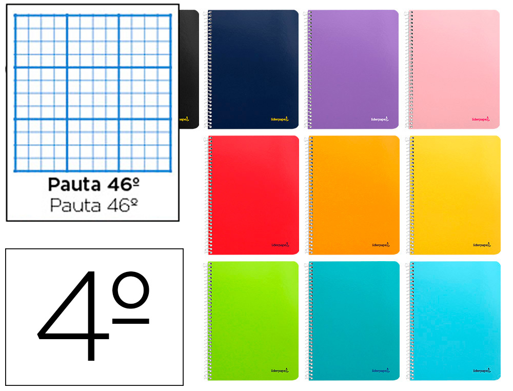 LIDERPAPEL - CUADERNO ESPIRAL CUARTO WRITE TAPA BLANDA 80H 60 GR RAYADO Nº 46 COLORES SURTIDOS (Ref.BC49)
