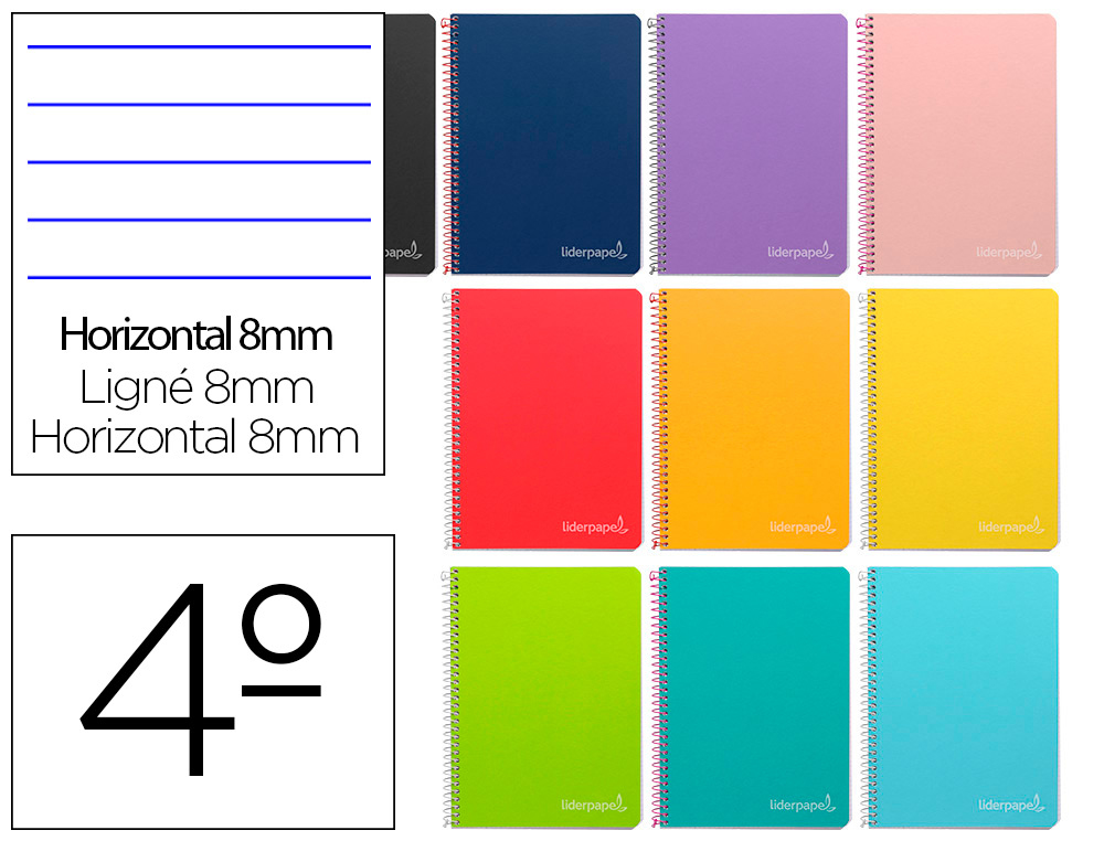 LIDERPAPEL - CUADERNO ESPIRAL CUARTO INSPIRE TAPA DURA 80H 60 GR HORIZONTAL CONMARGEN COLORES SURTIDOS (Ref.BC29)