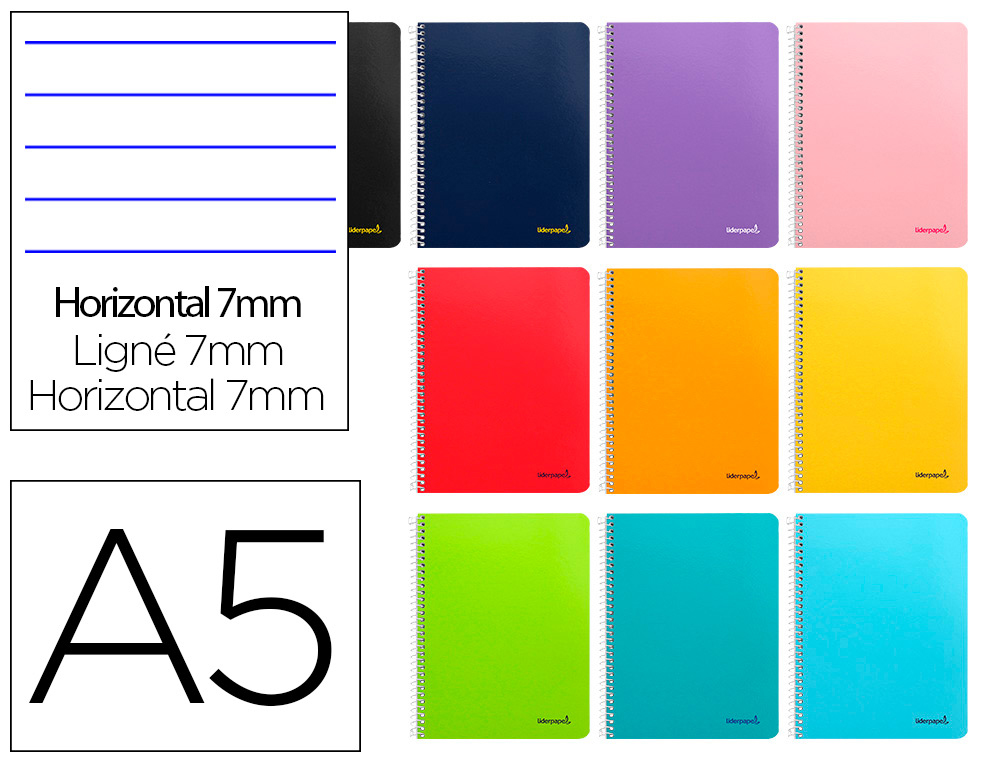 LIDERPAPEL - CUADERNO ESPIRAL A5 MICRO WRITE TAPA BLANDA 80H 60 GR HORIZONTAL 6 TALADROS COLORES SURTIDOS (Ref.BJ02)