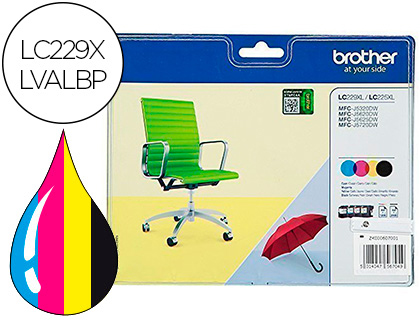 BROTHER - Cartuchos ORIGINALES Inyección De Tinta LC229 Negro,cyan,amarillo y magenta LC229VALBP (Ref.LC229XLVALBP)