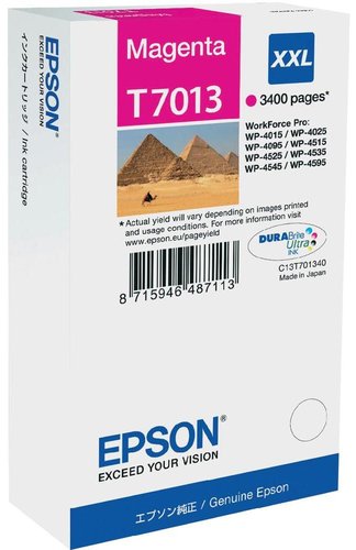 EPSON - Cartuchos ORIGINALES Inyección De Tinta STYLUS T7013 MAGENTA XL WP-4000 4500 CAPACIDAD 3400 PAG (Ref.C13T70134010)