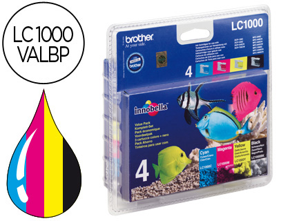 BROTHER - Cartuchos ORIGINALES Inyección De Tinta LC1000 Negro/Amarillo/Cyan/Magenta Pack 4 0 (Ref.LC1000VALBP)