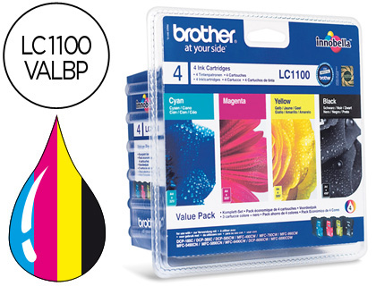BROTHER - Cartuchos ORIGINALES Inyección De Tinta LC-1100 Negro/Amarillo/Cyan/Magenta Pack 4 (Ref.LC1100VALBP)