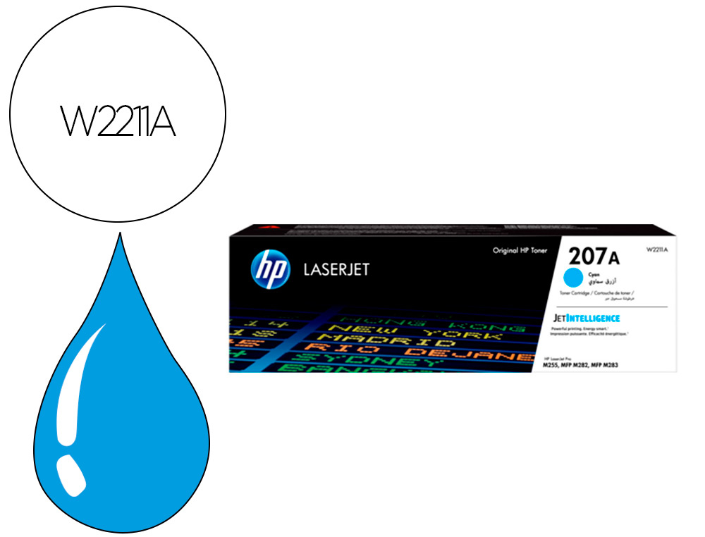 HP ( HEWLETT PACKARD ) - Toner 207a laserjet pro m255dw / m255nw / m282nw / m283fdn cian 1250 paginas (Ref. W2211A)