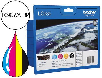 BROTHER - Cartuchos ORIGINALES Inyección De Tinta LC985 Negro/Amarillo/Cyan/Magenta Pack 4 0 985VALBP (Ref.LC985VALBP)