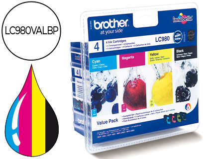 BROTHER - Cartuchos ORIGINALES Inyección De Tinta LC980 Negro/Amarillo/Cyan/Magenta Pack 4 0 (Ref.LC980VALBP)