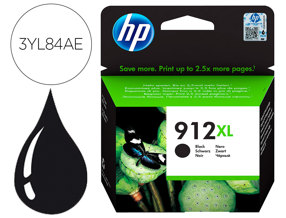 HP ( HEWLETT PACKARD ) - Ink-jet 912 xl officejet 8010 / 8020 / 8035 negro 825 pag (Ref. 3YL84AE)