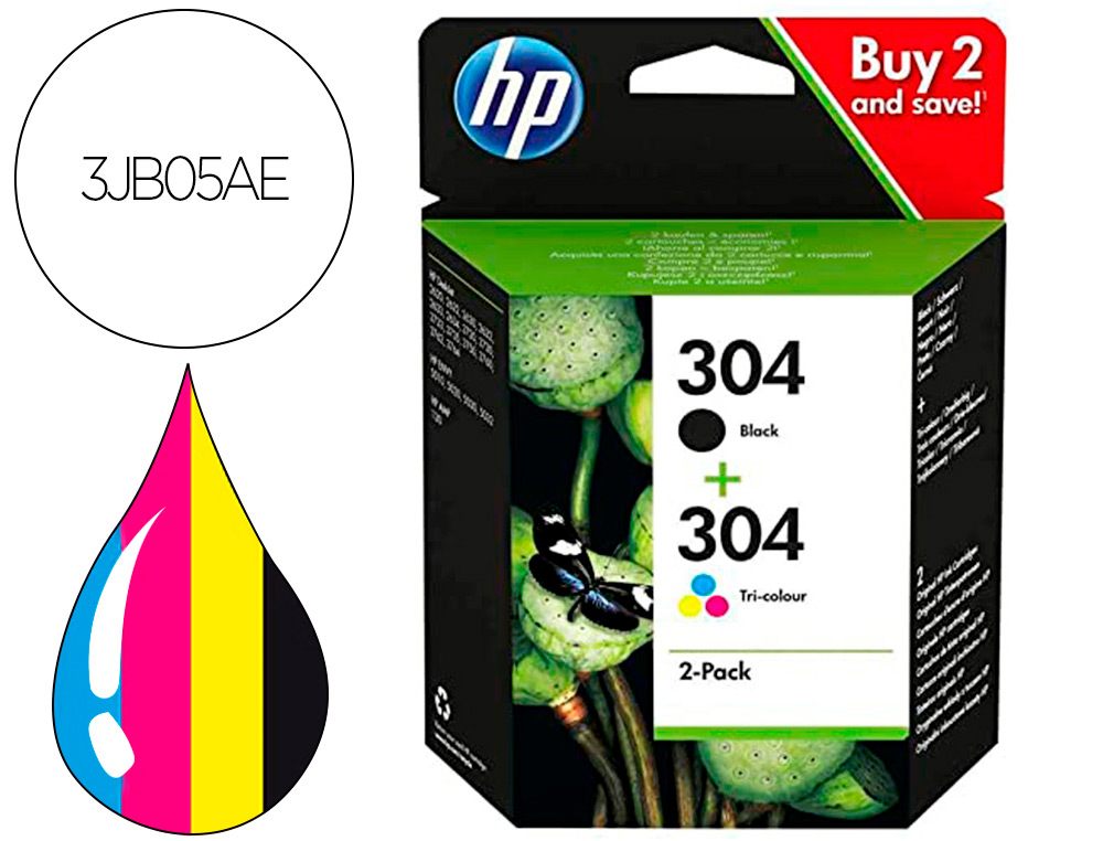 HP ( HEWLETT PACKARD ) - Ink-jet 304 3jb05ae deskjet 2620 / 2630 / 3720 / 3730 / 3750 / 3760 / envy 5010 / 5020 / 5030 multipack (Ref. 3JB05AE)