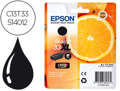 EPSON - INK-JET EXPRESSION PREMIUN T3351 33XL XP-530 / XP-630 / XP-640 / XP-830 / XP-900 NEGRO 530 PAG (Ref.C13T33514012)