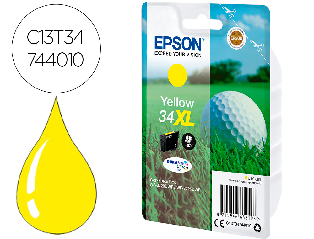 EPSON - Ink-jet singlepack amarillo 34xl durabrite ultra ink (Ref. C13T34744010)