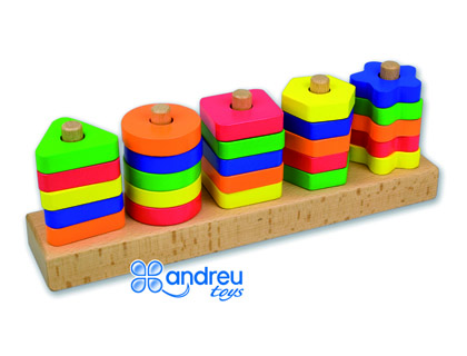 ANDREUTOYS - Juego manipulacion 25 piezas geometricas + 12 plantillas doble cara 32,8x19,2x7,1 cm (Ref. 16293)