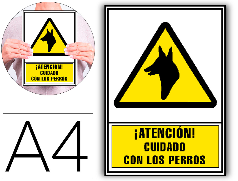 ARCHIVO 2000 - Pictograma atencion cuidado con los perros pvc amarillo luminiscente 210x297 mm (Ref. 6172-06 AM)
