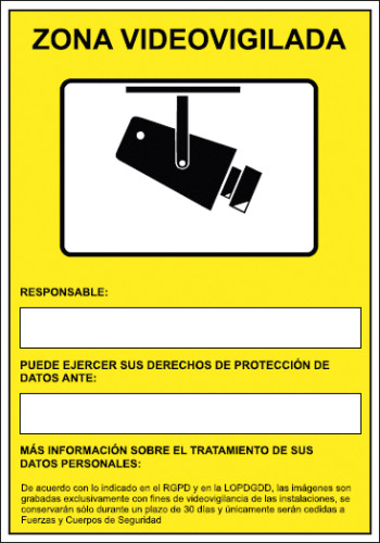 ARCHIVO 2000 - Pictograma camaras de vigilancia en grabacion las 24 horas pvc amarillo luminiscente 210x297 (Ref. 6172-09 AM)