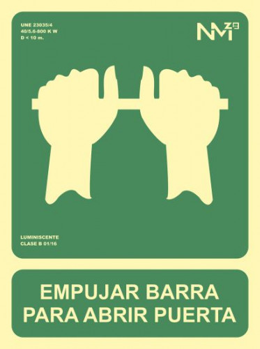 ARCHIVO 2000 - Pictograma empujar barra para abrir puerta pvc verde luminiscente 224x300 mm (Ref. 6170-01H VE)