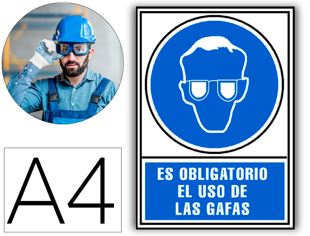 ARCHIVO 2000 - Pictograma obligatorio uso de gafas pvc azul luminiscente 210x297 mm (Ref. 6173-02 AZ)