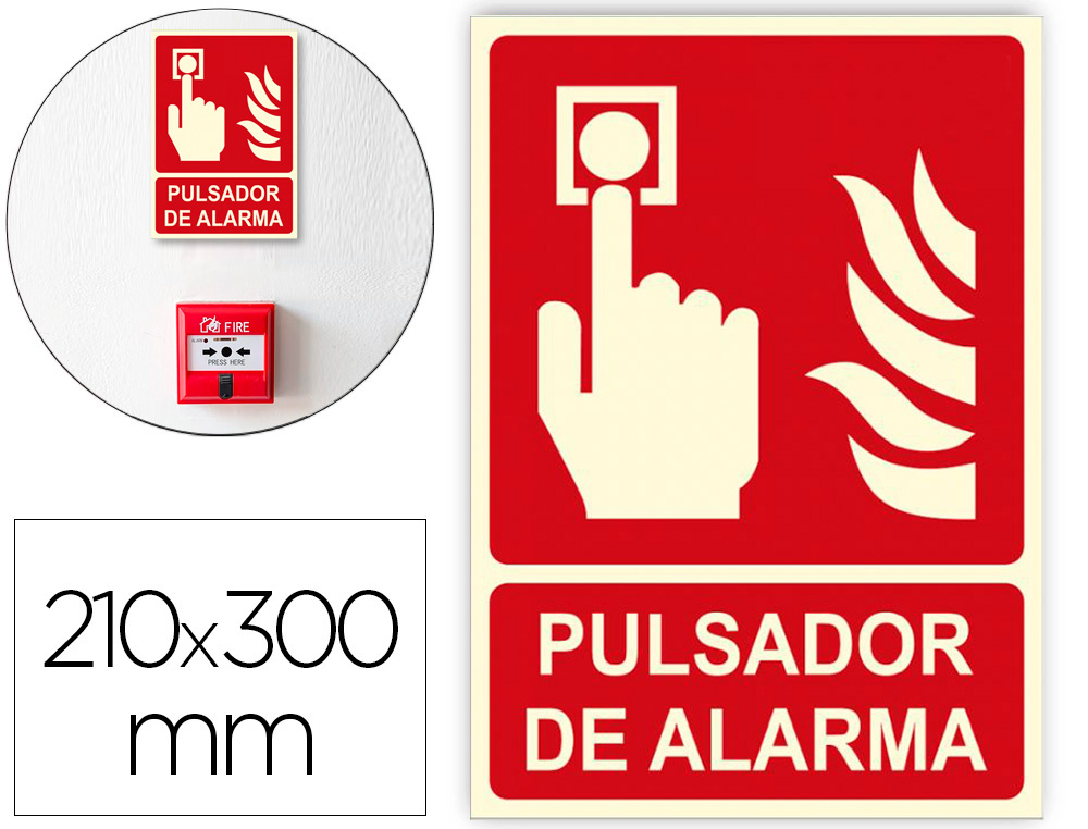 ARCHIVO 2000 - Pictograma pulsador de alarma pvc rojo luminiscente 210x300 mm (Ref. 6171-04H RJ)