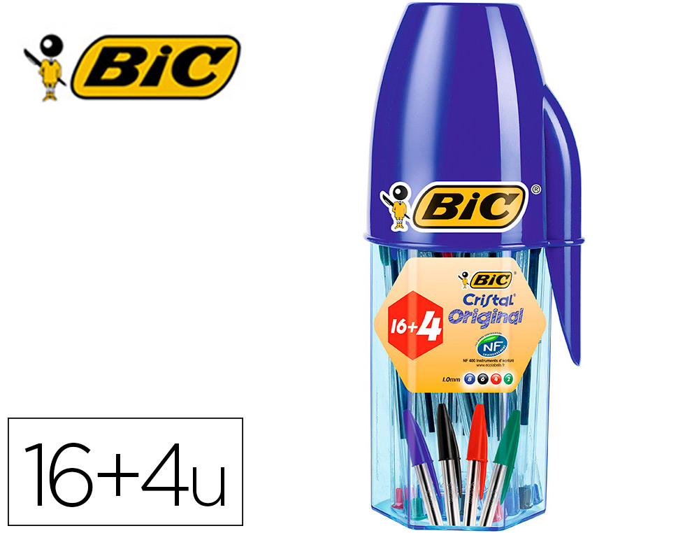 BIC - Boligrafo cristal mega tubo 16+4 unidades colores surtidos 8 azules / 5 negros / 4 rojos/ 3 verdes (Ref. 929081)
