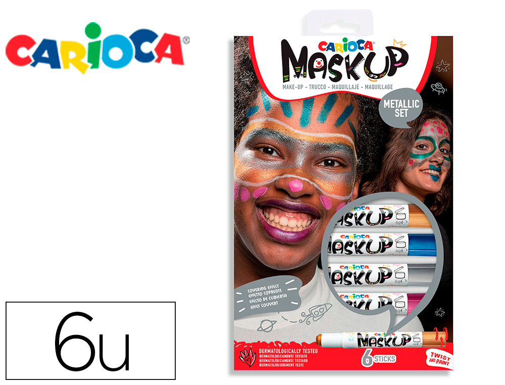 CARIOCA - Barra de maquillaje mask up metallic caja de 6 colores surtidos (Ref. 43155)