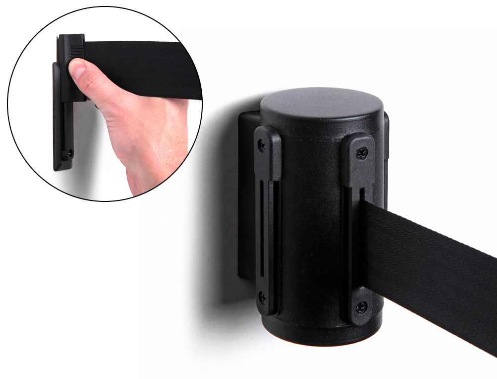 Cinta extensible de pared separadora retractil de 3 mt clips a ambos lados y clip de recepcion color negro (Ref. BSBWBBLACK)