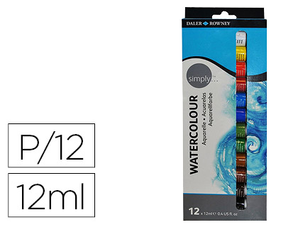 DALER - PINTURA ACUARELA ROWNEY SIMPLY CAJA DE 12 COLORES SURTIDOS TUBO DE 12 ML (Ref.134500100)