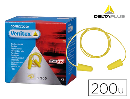 DELTAPLUS - PROTECTOR AUDITIVO DELTA PLUS CONICO CON CORDON CAJA 200 PARES (Ref.CONICCO200)