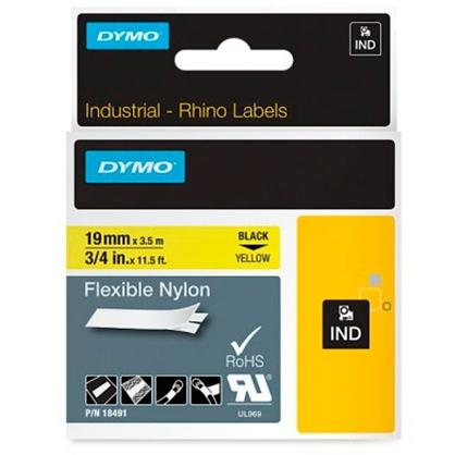 DYMO - RHINO CINTA DE ETIQUETAS INDUSTRIAL ADHESIVA ID1-19, NEGRO SOBRE AMARILLO DE 19MMX3´5 M, NYLON FLEXIBLE (S0718090) (Ref.18491)