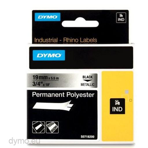 DYMO - RHINO CINTA DE ETIQUETAS INDUSTRIAL ADHESIVA ID1-19, NEGRO SOBRE GRIS METÁLICO (PLATA) DE 19MMX5´5 M, POLYESTER (S0718200) (Ref.18487)