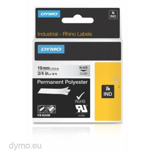 DYMO - RHINO CINTA DE ETIQUETAS INDUSTRIAL ADHESIVA ID1-19, NEGRO SOBRE TRANSPARENTE DE 19MMX5´5 M, POLIESTER (Ref.622290)