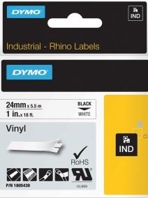 DYMO - RHINO CINTA DE ETIQUETAS INDUSTRIAL ADHESIVA ID1-24, DE 12MM X 5,5M, BLANCO SOBRE NEGRO, VINILO (Ref.1805430)