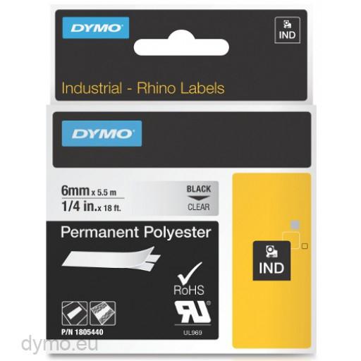 DYMO - RHINO CINTA ID1-6, NEGRO SOBRE TRANSPARENTE, 6MMX5´5M, POLIÉSTER (Ref.1805440)