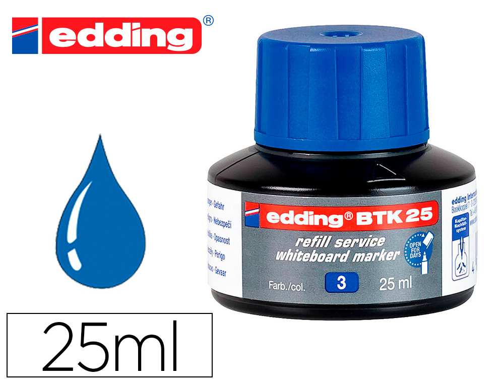 EDDING - Tinta rotulador pizarra blanca btk-25 color azul frasco de 25 ml (Ref. BTK-25-03)