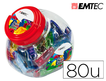 EMTEC - Memoria usb flash 32gb 2.0 bombonera 80 unidades colores surtidos (Ref. E166791) (Canon L.P.I. 19,2€ Incluido)