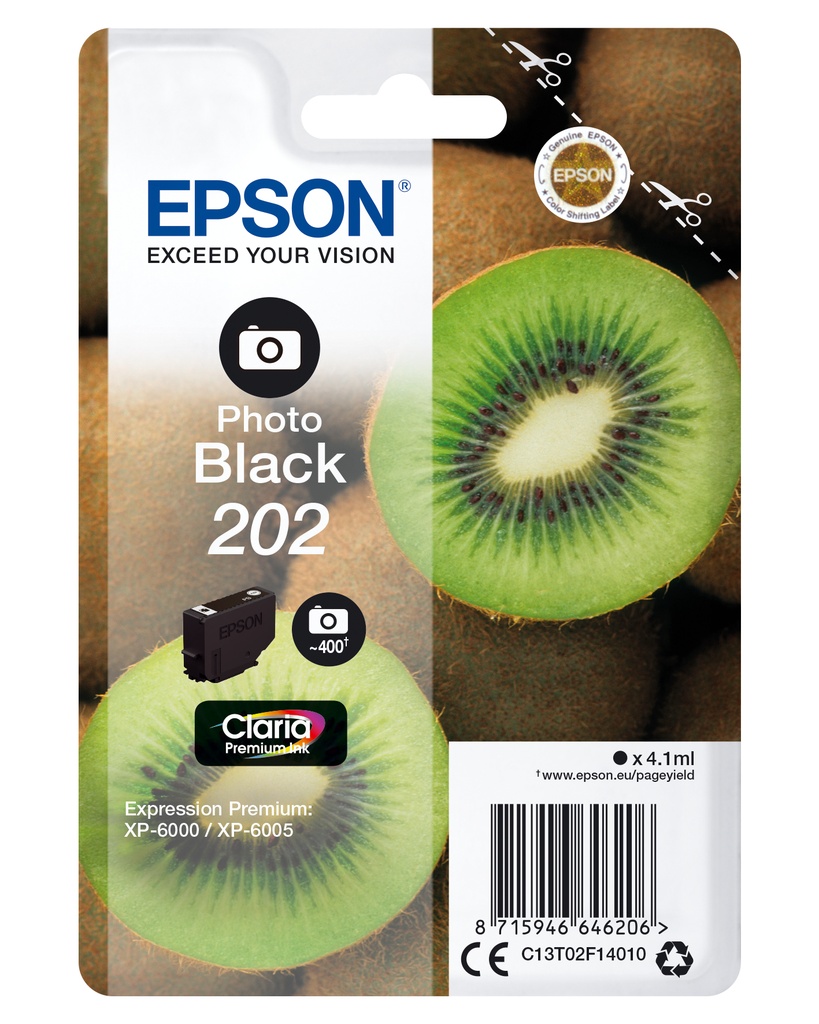 EPSON - SINGLEPACK PHOTO BLACK 202 CLARIA PREMIUM INK CON RF (Ref.C13T02F14020)