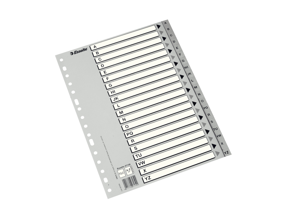 ESSELTE - ABECEDARIO MULTITALADRO POLIPROPILENO A4 GRIS CON CARÁTULA ÍNDICE CARTÓN BLANCO / NEGRO (Ref.47140)