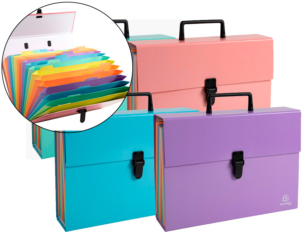 EXACOMPTA - Maletin aquarel con fuelle carton forrado 18 departamentos colores surtidos (Ref. 56760E)