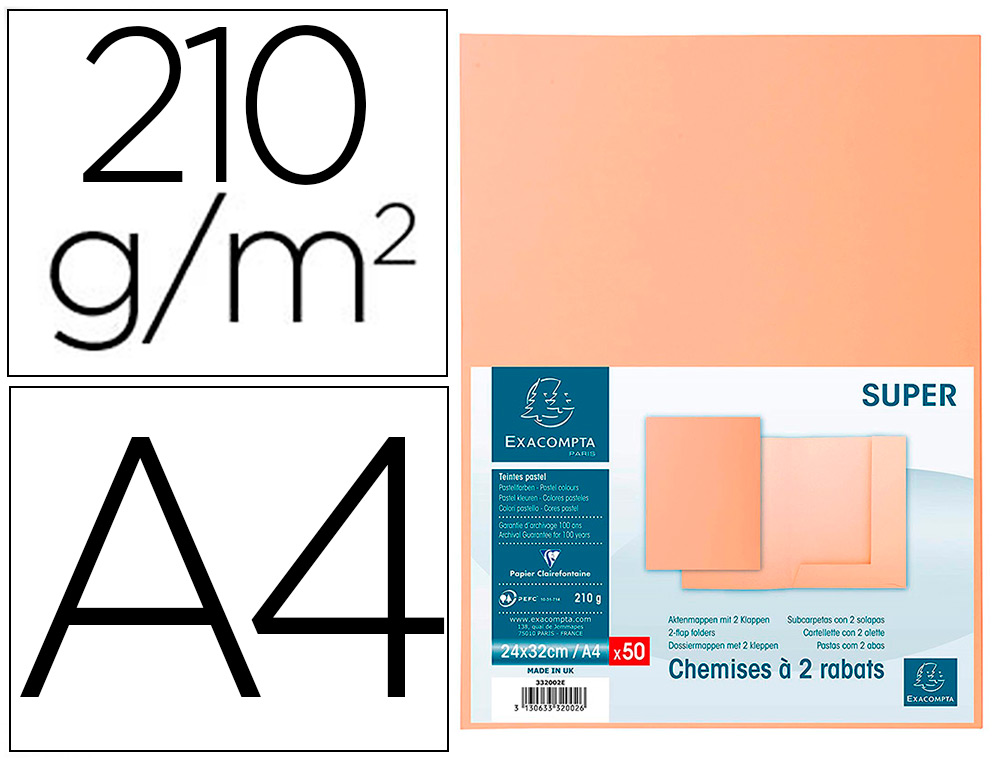 EXACOMPTA - Subcarpeta cartulina con 2 solapas din A4 gama super crema 210 gr (Ref. 332002E)