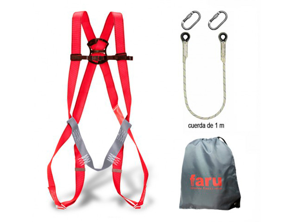 FARU - Conjunto anticaidas arnes p01 + cuerda c170 + 2 mosquetones virola + bolsa porta arnes (Ref. BASICO1)