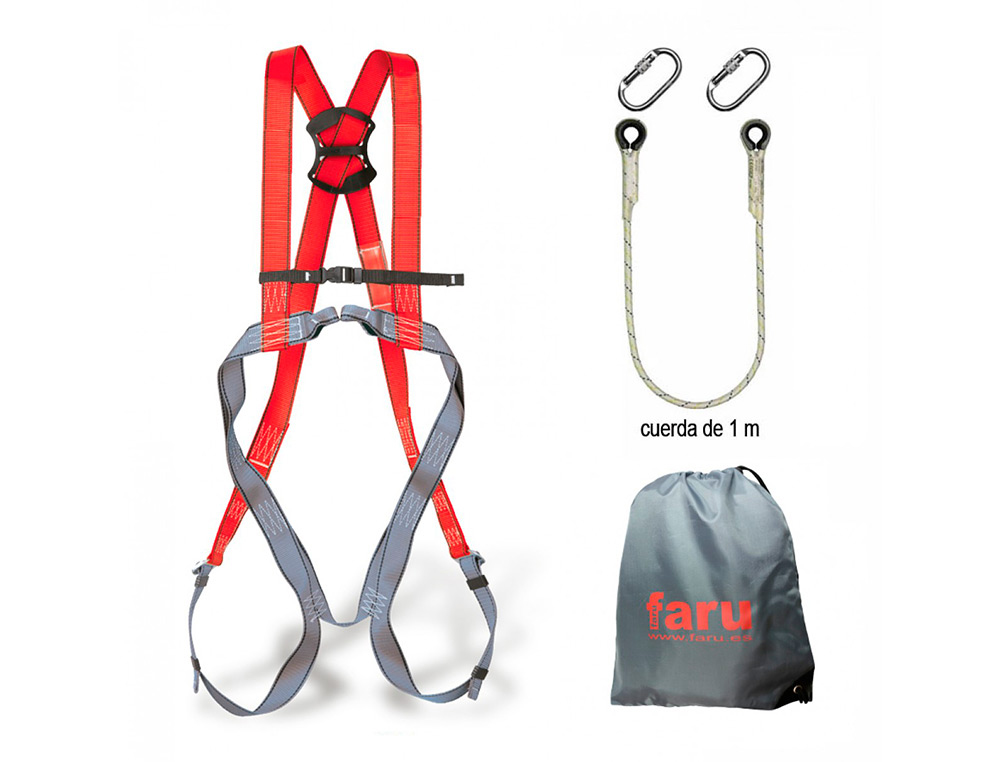 FARU - Conjunto anticaidas arnes p30f + cuerda c170 + 2 mosquetones virola + bolsa porta arnes (Ref. BASICO2)