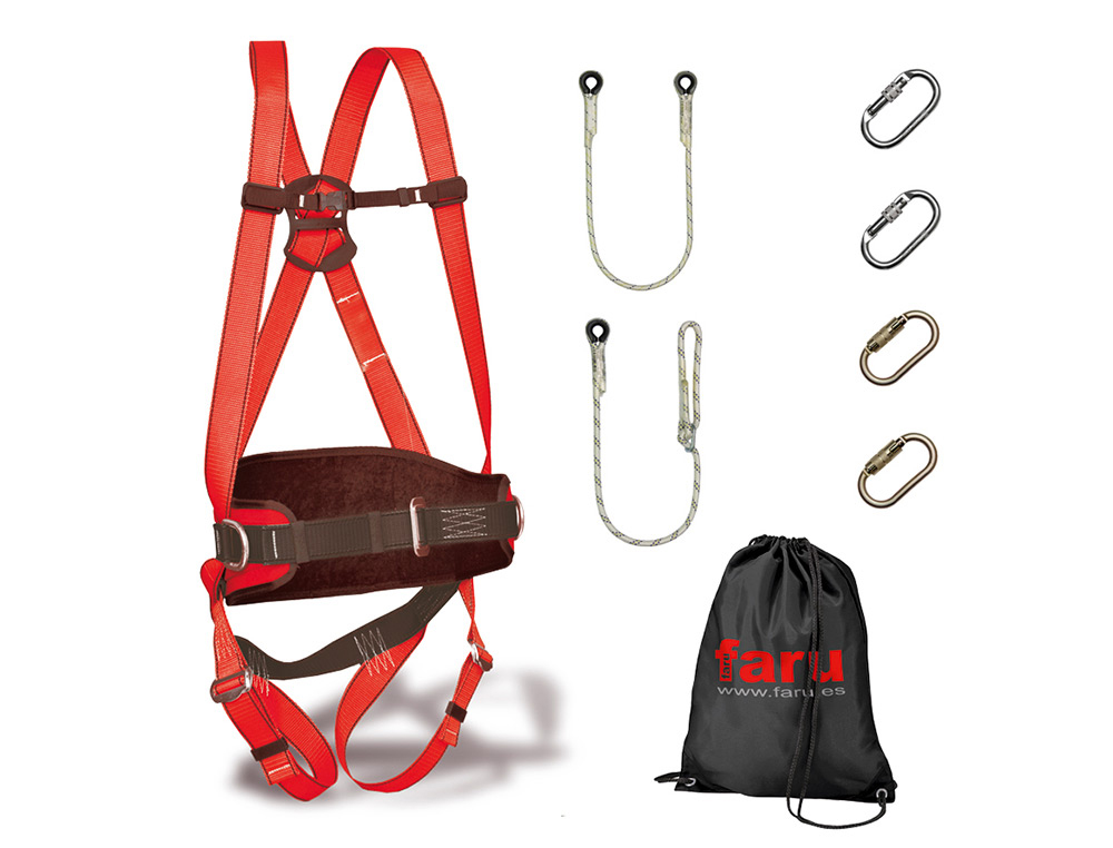 FARU - Conjunto trabajo en alturas arnes p50f + cuerda c170 + 2 mosquetones virola + cuerda regulable c169 + 2 (Ref. BASICO6)