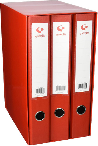 GRAFOPLÁS - ARCHIVADOR PALANCA FOLIO MODULO 3 CARPETAS 40MM DE LOMO ROJO -3U- (Ref.7284351)