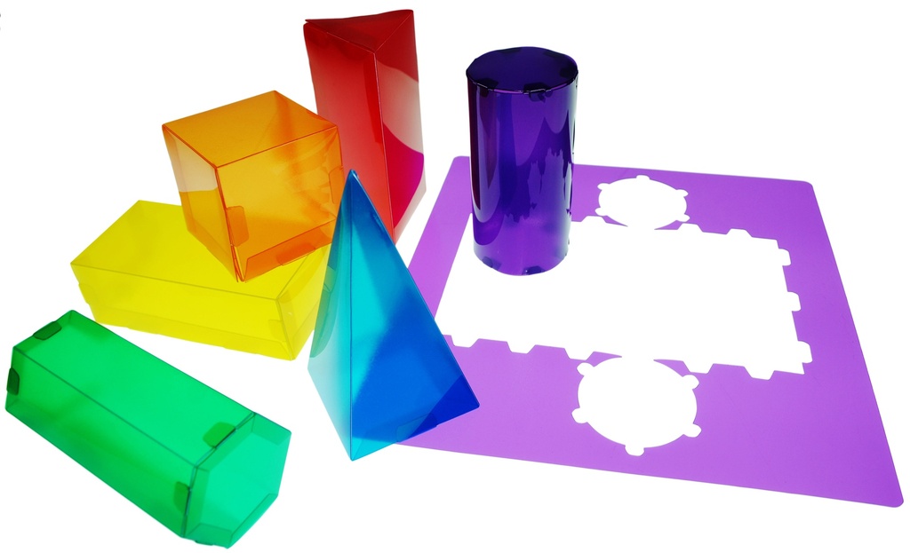 HENBEA - Juego plantillas 3d plastico flexible formas geometricas colores translucidos 35x35 cm set con (Ref. 861)
