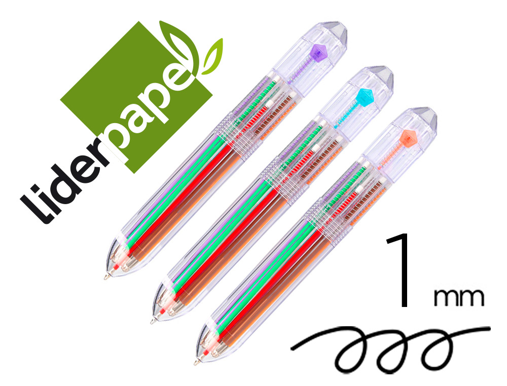 LIDERPAPEL - Boligrafo 10 en 1 cuerpo transparente 10 colores 1 mm retractil (Ref. BW02)