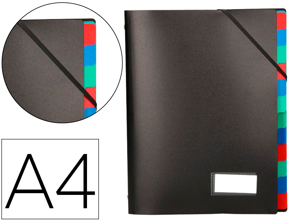 LIDERPAPEL - CARPETA CLASIFICADORA POLIPROPILENO DIN A4 NEGRA -PORTAFIRMAS -12 DEPARTAMENTOS (Ref.CS12)