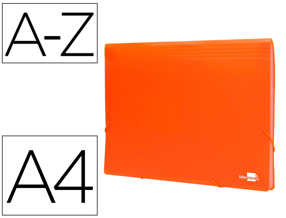 LIDERPAPEL - Carpeta clasificador fuelle polipropileno din A4 naranja fluor opaco 13 departamentos (Ref. FU37)