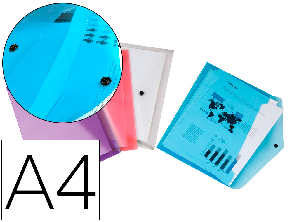 LIDERPAPEL - Carpeta dossier broche polipropileno din A4 pack de 4 colores surtidos (Ref. DS62)