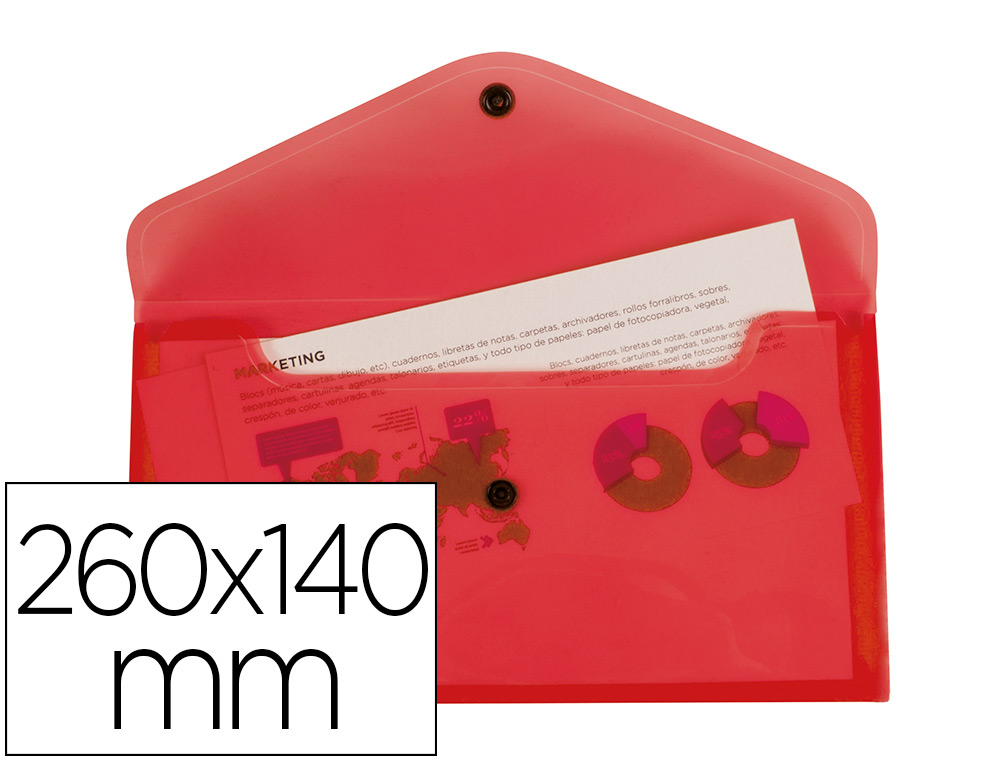 LIDERPAPEL - Carpeta dossier broche polipropileno tamaño sobre americano 260x140 mm rojo translucido (Ref. DS79)