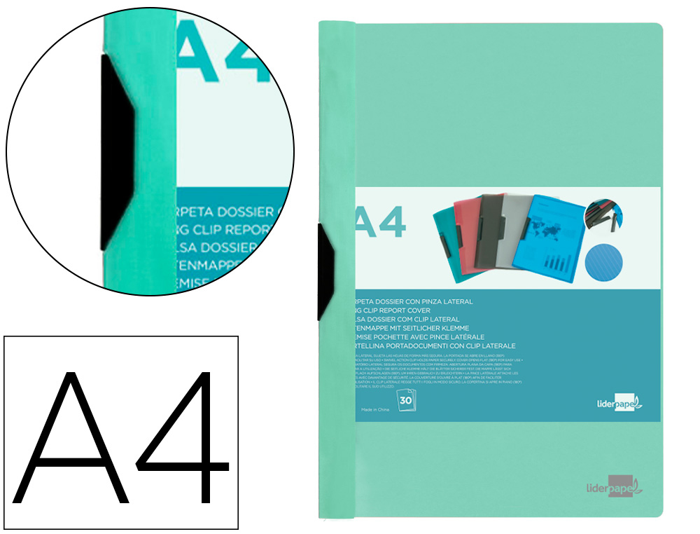 LIDERPAPEL - Carpeta dossier pinza lateral polipropileno din A4 verde manzana opaco 30 hojas pinza deslizante (Ref. DP25)