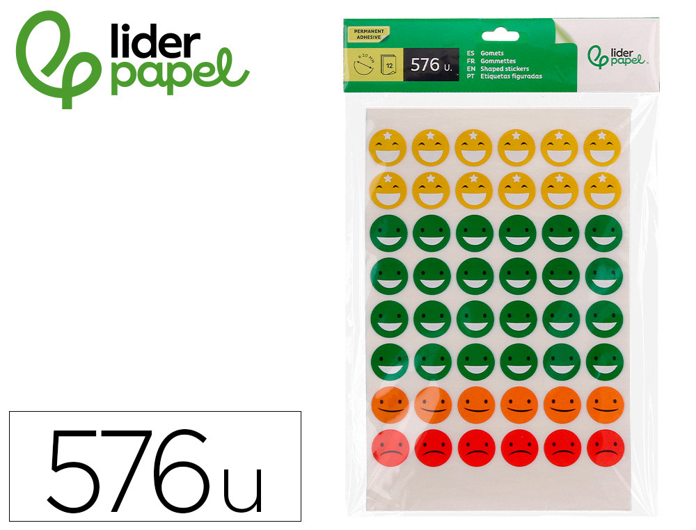 LIDERPAPEL - Gomets escolar caras bolsa de 12 hojas 48 caras por hoja colores surtidos (Ref. GT01)